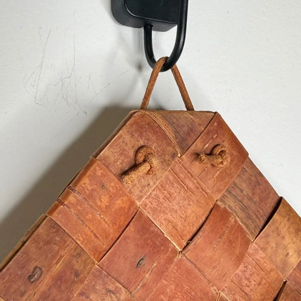Scandinavian Woven Birch Bark Wall Basket Napkin Holder Cottagecore Cabin Rustic